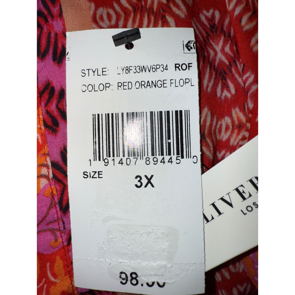 Liverpool Womens 3X Blouse Orange Red Floral Blouson Sleeve Button Front NWT $98 - Picture 5 of 6